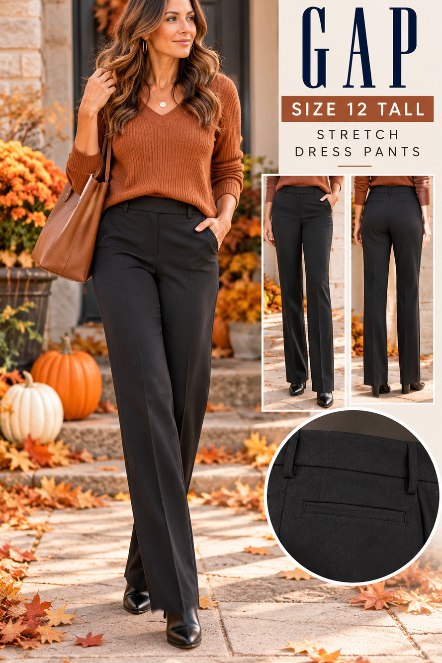 GAP Women’s Size 12 Tall Black Stretch Dress Pants Straight Leg Work Trousers